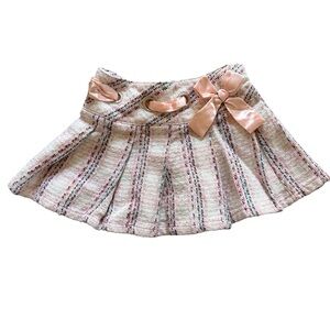 Mary Kate and Ashley Y2K kids skirt- Chic Cream Plaid Skirt with Ribbon Detail